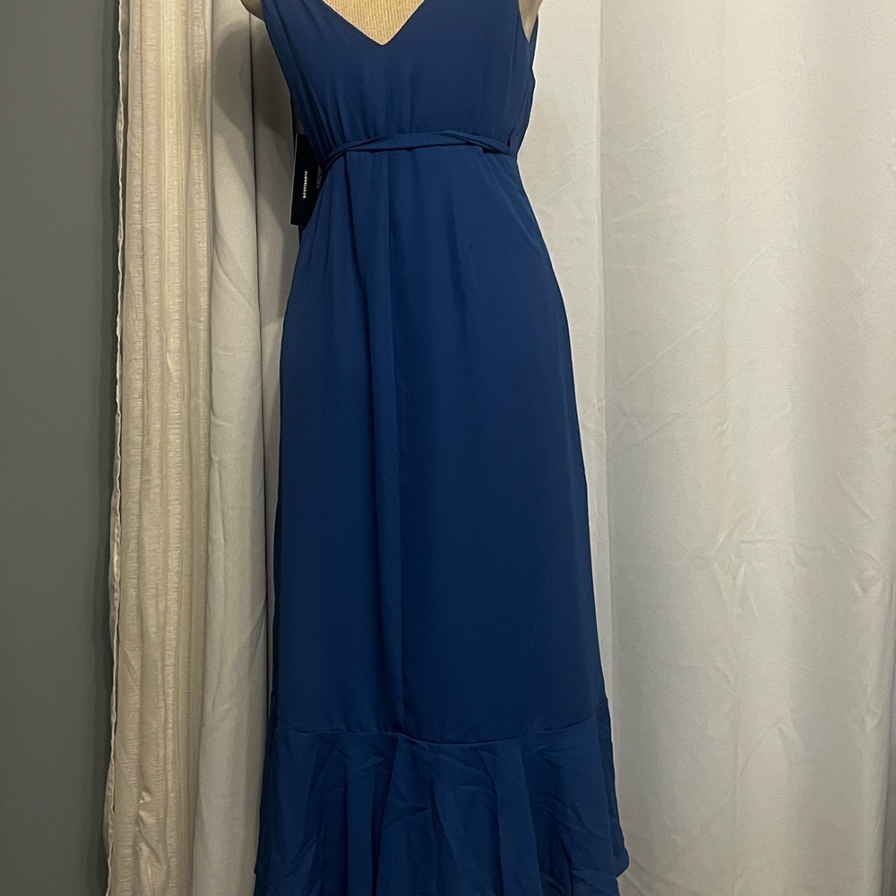 Lulus Manhattan Moment Ruffled Midi Wrap Dress Size S Blue Straps Sleeveless nwt - Picture 7 of 14